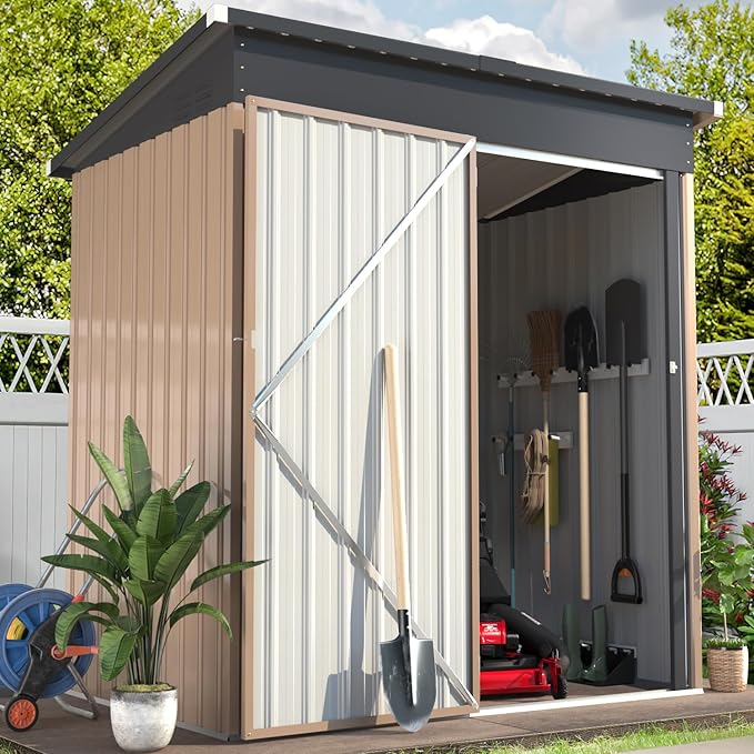 U-MAX 5' x 3' Outdoor Metal Storage Shed, Steel Garden Shed with Single Lockable Door, Tool Storage Shed for Backyard, Patio, Lawn