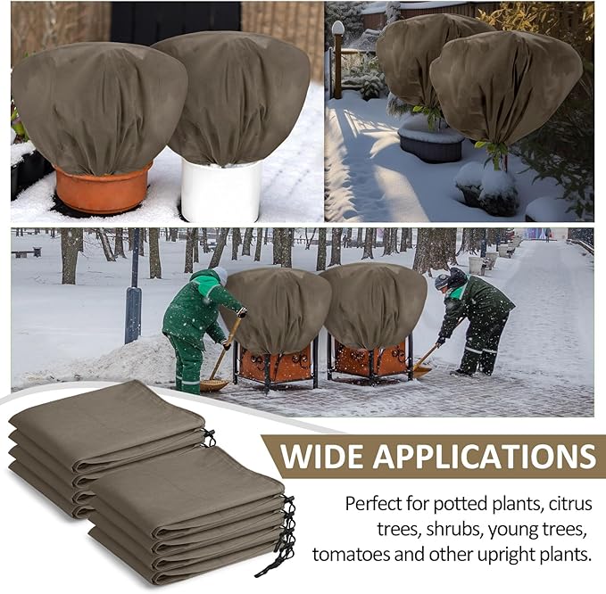 18 Pcs Winter Plant Covers Freeze Protection 39.4x23.6 Inch Horizontal Shrub Tree Plant Protection Bags Frost Blanket with Drawstring for Fall Winter Outdoor Garden Planting (Brown)