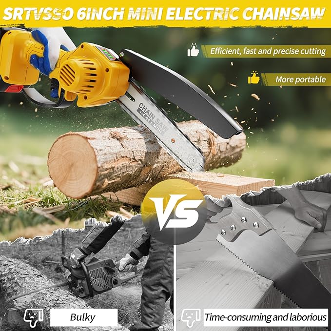 Mini Chainsaw Cordless, 6 inch Electric Chain Saw, With power display for Wood/Tree Cutting, Garden & Household Use Stocking Stuffers Gift for Men Dad Husband(2 Batteries)