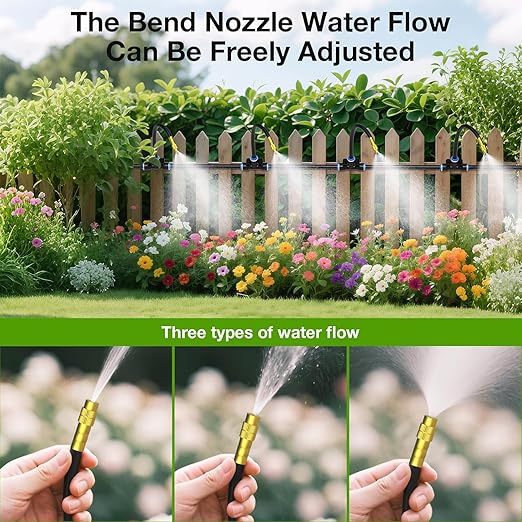 360° Adjustable Drip Irrigation Nozzles Suitable for 1/4 inch Pipes Only 6 Flexible Misting Copper Nozzles and 6 Three-Way Quick Connects