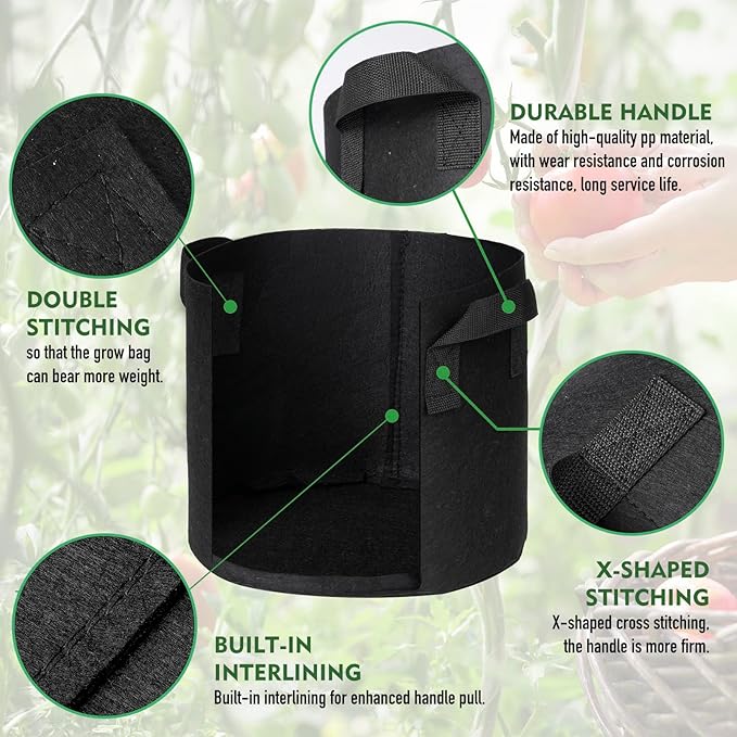 WEIFENG 3-Pack 15 Gallon Grow Bags, Heavy Duty Fabric Pots with Handles for Potatoes, Tomatoes, Small Trees - Extra Tall