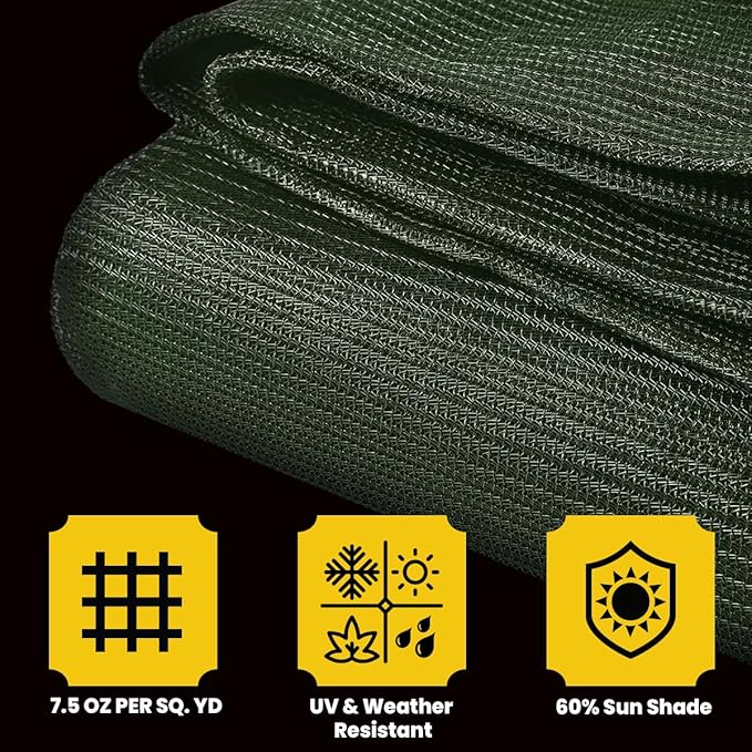 Core Tarps 60% Green Shade Cloth with Grommets - 12 X 25 FT Heavy Duty Mesh Tarp - Sun Shade Cloth for Garden Vegetables Plants Greenhouse Outdoors Backyard Fences Dump Trucks Patio Mesh Shade Tarp