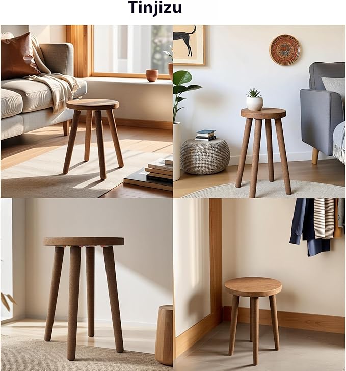 Plant Stand Stools Chair Dressing Wooden Stool Stool Kitchen Bar Stool Side Wood Table Round Wooden Sandal Wood for Bedroom Living Room Dining Table Dining Room Bar (Walnut Color)