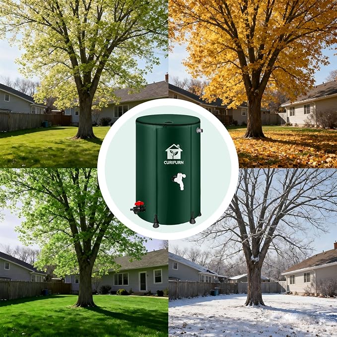 100 Gallon Rain Water Barrel, Portable Rainwater Collect System Water Storage Tank Collapsible Rain Barrel with Filter, Spigot & Overflow Kit (Reinforced Liner+Thickened Legs) - Green