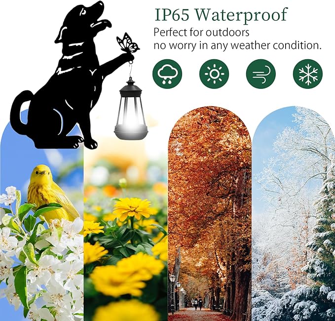 Black Dog Christmas Decorations Outdoor - Solar Lights Outdoor Garden Decor Stake with Butterfly Decorative Metal Housewarming Ornament for Yard Pathway Lawn Patio – Unique Gift Ideas for Christmas