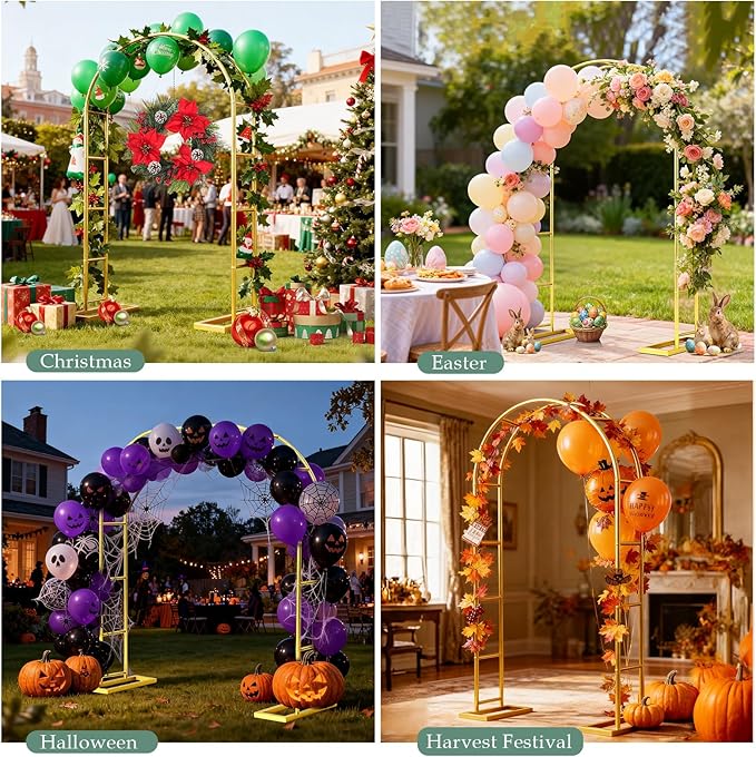 Wedding Arch 6.6FTx3.5FT, Garden trellis for climbing plants outdoor, Gold Metal Pergola Arbors for Flower Arch Archway, Assemble Freely 3 Sizes for Party Decoration,Garden Wide Arbor Trellis