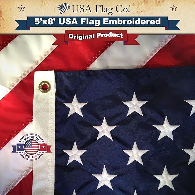 American Flags by USA Flag Co. (Made in USA) The Best 5x8 Embroidered Stars and Sewn Stripes United States Flag 5 x 8 ft.