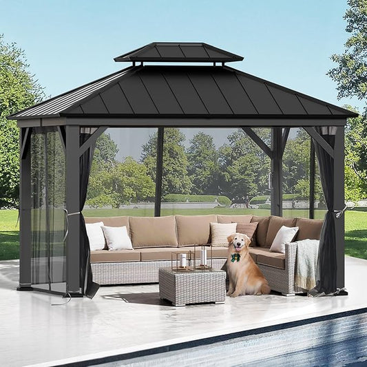 Gazebo Mosquito Netting Replacement Universal 4-Panel Sidewalls 10' x 12', Outdoor Gazebo Mosquito Nettings with Double Zipper, Replacement for Patio, Garden, Grey (Mosquito Net Only)