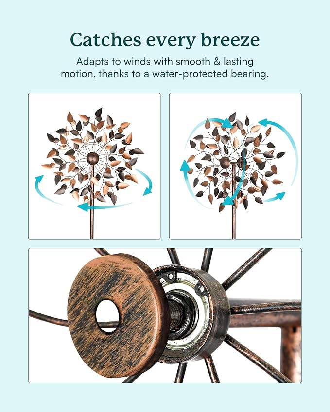 Yard Garden Wind Spinners - Large Wind Spinners Outdoor Metal, Kinetic Lawn Patio Wind Sculptures Windmill Decor (Copper Leaves, 23" W x 84" H)