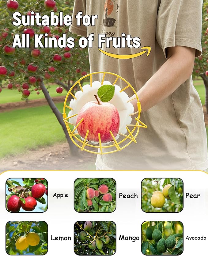 6.5FT Fruit Picker, Apple Picker Tool with Adjustable Pole and Basket, Long Reach Mango Grabber Tool, Tree Fruit Catcher for Picking Lemon Pear Orange Avocado Peach Citrus