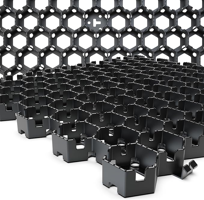Vodaland Permeable HexPave System - Grass & Gravel Pavers - 100% Recycled PPE Plastic, Handles 27,000 lbs, 1" Depth, 65 s.f / 22 Units