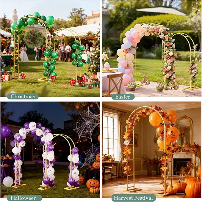Arch Backdrop Stand 7.2FT, 6FT Set of 2, Metal Pergola Arbor Garden Arch Trellis for Climbing Plants Outdoor for Various Climbing Plant,Gold Balloon Arch kit Stand for Party Decoration