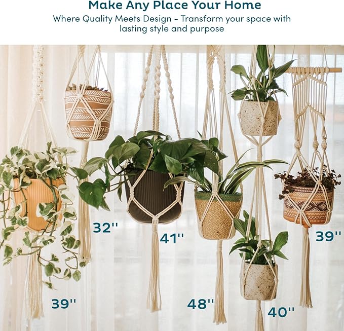 Nook Theory 6-Pack Macrame Plant Hangers with 12 Hooks - Hanging Planters for Indoor Plants, Boho Macrame Hangers Indoor Outdoor, Decorative Plant Hanger Indoor (Caramel)