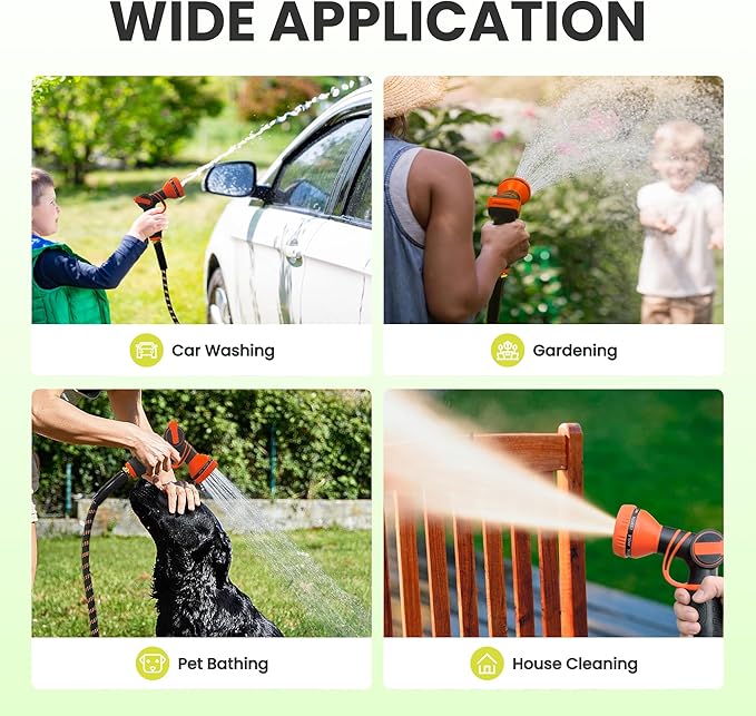 Giraffe Tools Non-Expandable Garden Hose 75FT 1/2” Lightweight Flexible Water Hoses Burst 600 psi with 9 Spray Function Nozzle Heavy Duty Hose