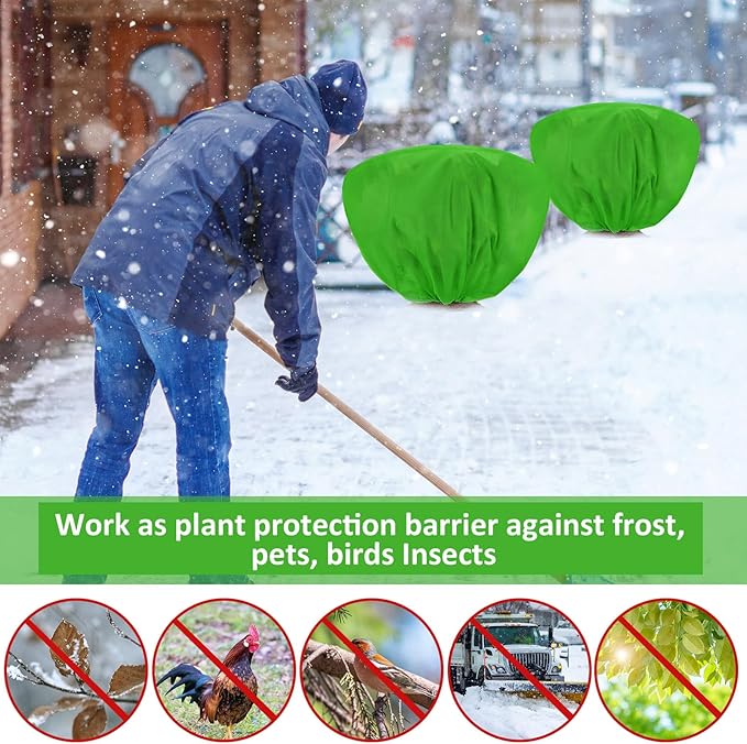 18 Pcs Winter Plant Covers Freeze Protection 39.4x23.6 Inch Horizontal Shrub Tree Plant Protection Bags Frost Blanket with Drawstring for Fall Winter Outdoor Garden Planting (Green)