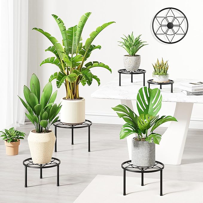 5 Pack Plant Stand Metal Flower Pot Stand Holders Indoor Tall Plant Rack Plant Round Black Plant Shelf For Patio, Living Room, Garden, Balcony(BlackDiamond)