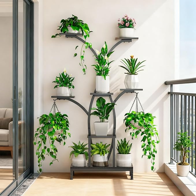 Plant Stand Indoor with Grow Lights - 7 Tiered Metal Corner Shelf for Multiple Plants, 62" Corner Plant Stand for Indoor Plants, Tree-Shaped Plant Rack for Home, Living Room, Office & Patio Decor