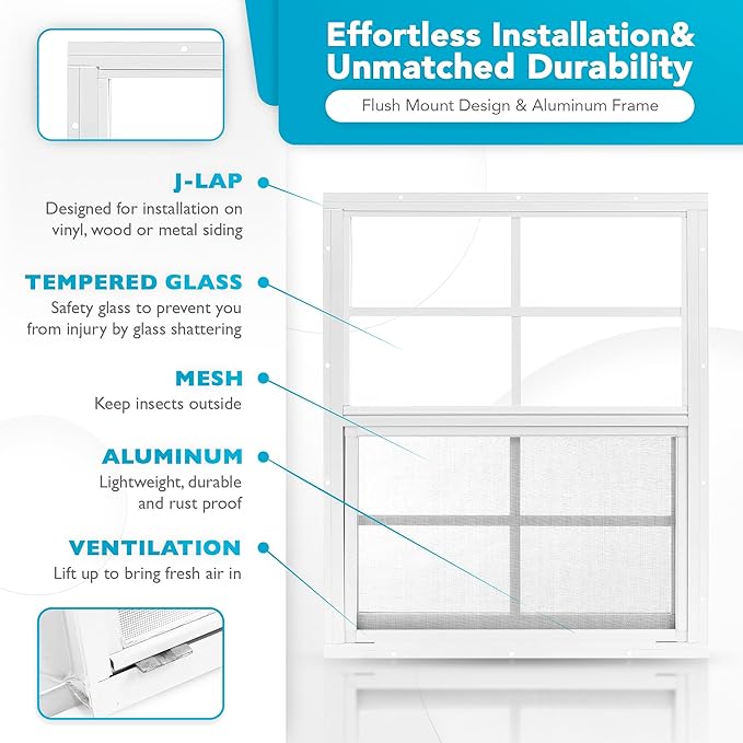 PRO FLEX 2 Pack Shed Window 24" x 36" - Ultra Thick White Aluminum Flush Mount with Tempered Glass and Screen - Shed Windows with Vertical Slider and Screws for Chicken Coop, Sheds, Barns, Playhouses