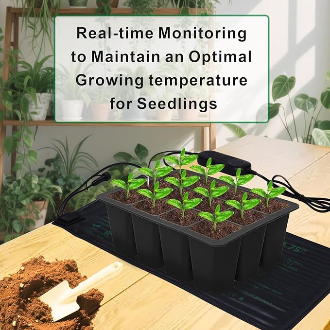 Aiicioo Seedling Heat Mats 4 Pack with Temperature Control 10"x 20.75" Warm Hydroponic Heating Pad for Plants Grow Seed Starting Germination, Greenhouse, Brewing