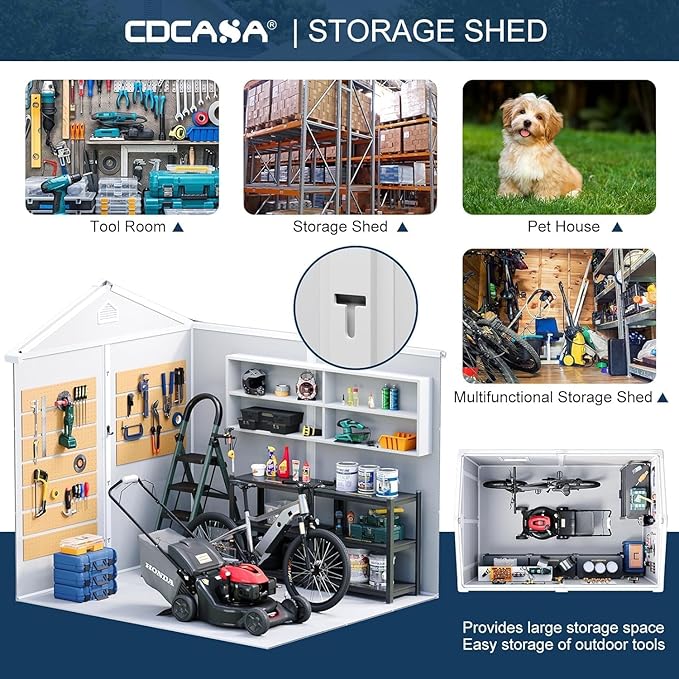 CDCASA 8x6 FT Resin Storage Shed, Large Waterproof Outdoor Sheds with Floor & Lockable Door & Vents, Outside Plastic Tool Shed for Backyard, Patio, Poolside, Cabinet