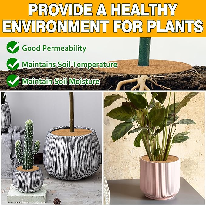 ZeeDix 3 Pack Coconut Fiber Mulch Ring, 24 Inch Coco Coir Tree Ring Mulch Mat, 100% Natural Tree Protector Mat Plant Cover Ring Coconut Coir Discs Tree Mats Mulch Rings for Indoor Outdoor Trees Plants