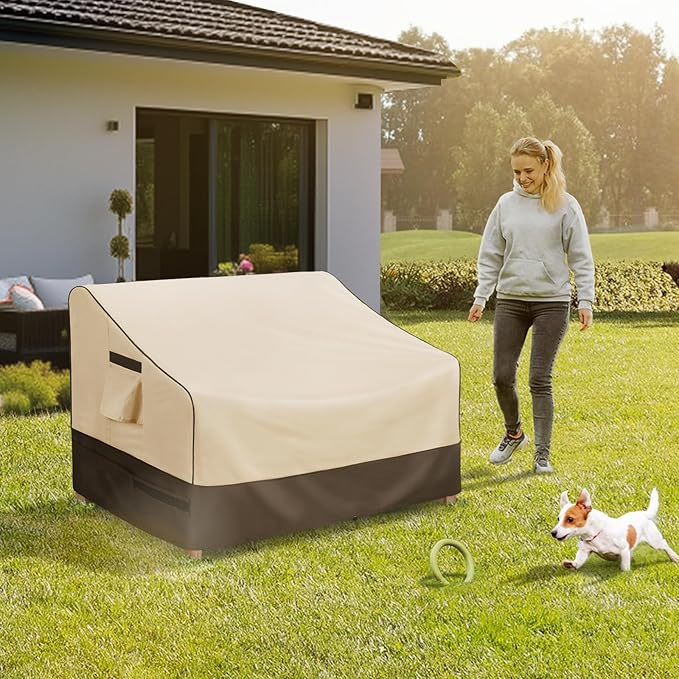 KylinLucky Waterproof Patio Loveseat Covers 104W x 40D x 35H inches,3-Seater Heavy Duty Outdoor Furniture Sofa Cover Khaki