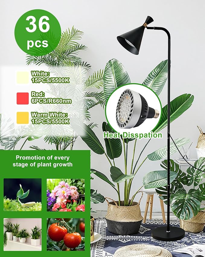 Standing Plant Grow Light, LED Growing Light Full Spectrum for Indoor Plants，4/8/12H Timer, Flow Grow Light for Tall Large Indoor Plants