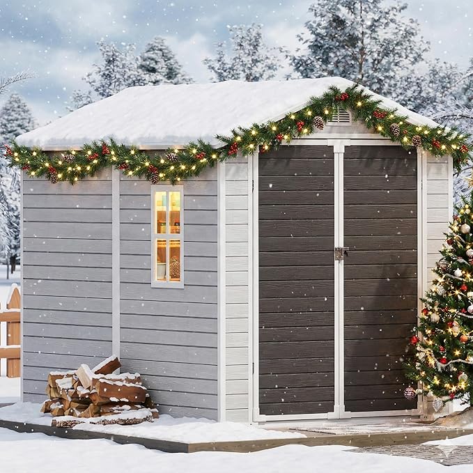 Plastic Sheds 6x8 Shed Resin Outdoor Storage with Floor Included, All-Weather Lockable Garden Tool Storage Cabinet