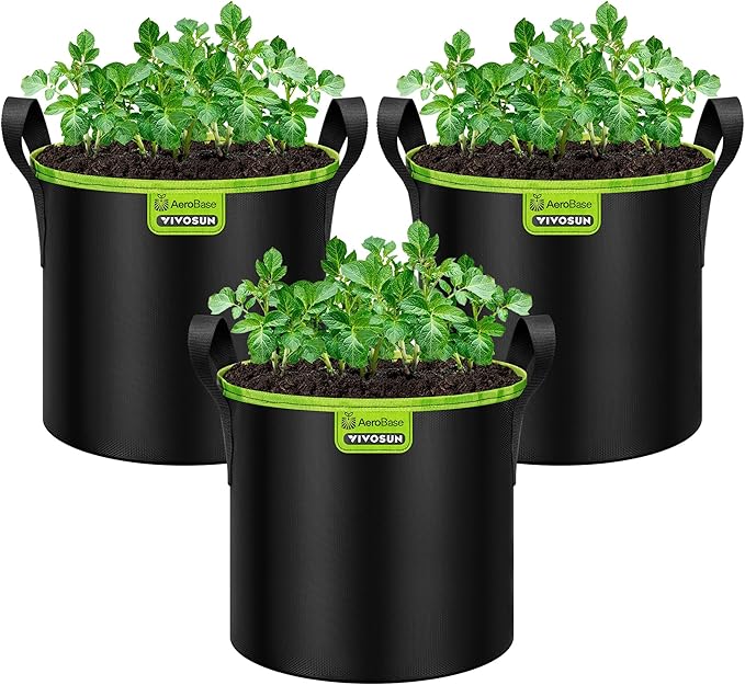 VIVOSUN 3-Pack 3-Gallon AeroBase Grow Bags, Durable Mesh Fabric Plant Container with Breathable Base and Sturdy Handles, Black