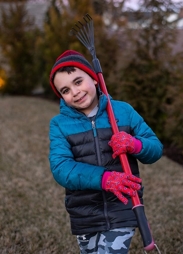 G & F Products JustForKids Garden Gloves, Soft Cotton Kids Work Gloves with Knit Wrist, Assorted Colors Red/Green/Blue