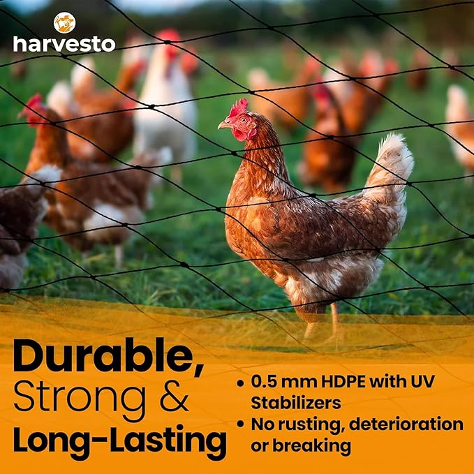 Harvesto Heavy Duty Bird Netting for Chicken Coops & Runs | Tree & Garden Netting Mesh 1-1/2" | Keep Hawks, Birds & Predators Away | Bird Netting for Blueberry Bushes, Vegetables & Fruit (50' x 50’)