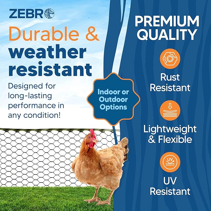 Zebro Plastic Chicken Wire Fence – Flexible Poultry Netting & Garden Fence for Large Chicken Coops, Farm Use, Pet Enclosures & Agriculture – Weatherproof & Rust-Free - 4' x 100' Green