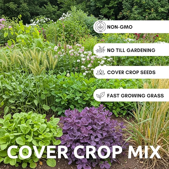 SoilBoost 10-Variety Cover Crop Blend - No-Till Seed Mix - Winter Rye, White Clover, Austrian Winter Peas, Triticale, Crimson Clover, CowPeas, Daikon Radish, Purple Turnips, Wheat, Oats, (10 Pounds)