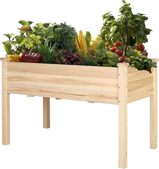 MUPATER 4x2FT Raised Garden Bed, Elevated Planter Box with Drainage Holes, Raised Garden Beds Outdoor with Legs for Herbs and Vegetables, Outdoor and Indoor, Natural Wood