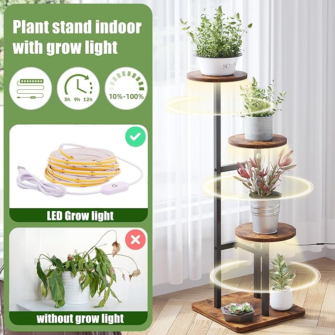 3 Tier Plant Stand Indoor with Grow Light, Tiered Plant Stands for Indoor Plants Multiple, Corner Flower Stand for Living Room, Multi-Layer Vintage Design Plant Shelf