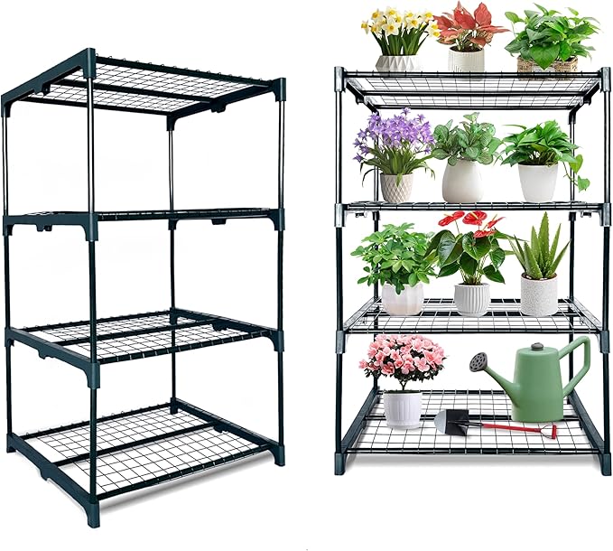 2 Pack Plant Stand Indoor Plant Shelf Outdoor,4 Tier Metal Plant Stands for Multiple Plant Pot Holder, Waterproof Plant Shelf for Living Room Patio Home Decor for Gardening