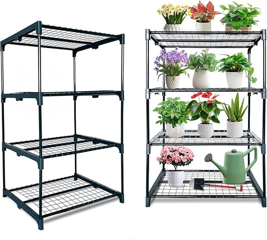 2 Pack Plant Stand Indoor Plant Shelf Outdoor,4 Tier Metal Plant Stands for Multiple Plant Pot Holder, Waterproof Plant Shelf for Living Room Patio Home Decor for Gardening