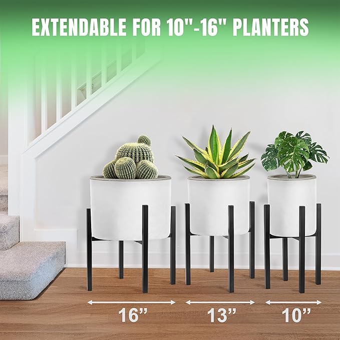 Sorbus Adjustable Metal Plant Stand – Mid Century Style Flower Pot Holder, 10 to 16 Inches Planter Stand for Modern Home Décor, Houseplants – Plant & Pot NOT INCLUDED (Black, 1 Pack)