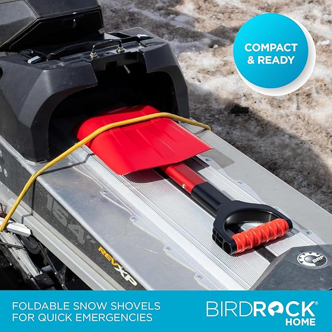 BIRDROCK HOME Folding Emergency Snow Shovel - Compact Tool for Winter Survival, Car, Snowmobiles, ATV - Lightweight Collapsible Gear for Skiing, Camping, Mud, Avalanche, Sand, Adventure - 34”, 2 Pack
