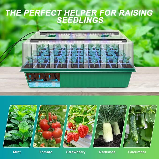 GOOINMILL Self-Watering Seed Starter Tray with Timed Grow Light, 80 Cells Plant Starter Tray Seedling Starter Kit with Humidity Domes Base Indoor Mini Greenhouse Plant Germination Trays