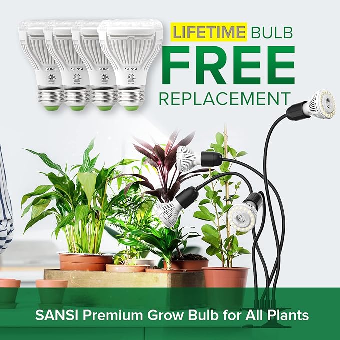 SANSI LED Grow Lights for Indoor Plants, 600W Full Spectrum Gooseneck Clamp Grow Lamp, 40W Power Plant Light with High PPFD for Seeding, Lifetime Free Bulb Replacement Plant Lights for Indoor