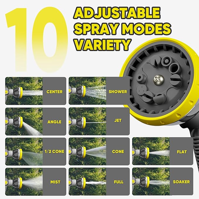 SILVEL Retractable Garden Hose Reel – 1/2 in x 150FT Heavy Duty Automatic Hose Reel Wall Mounted, UV Resistant with 10 Pattern Nozzle, Any Length Lock & Slow Return System, 180°Swivel Bracket, Yellow
