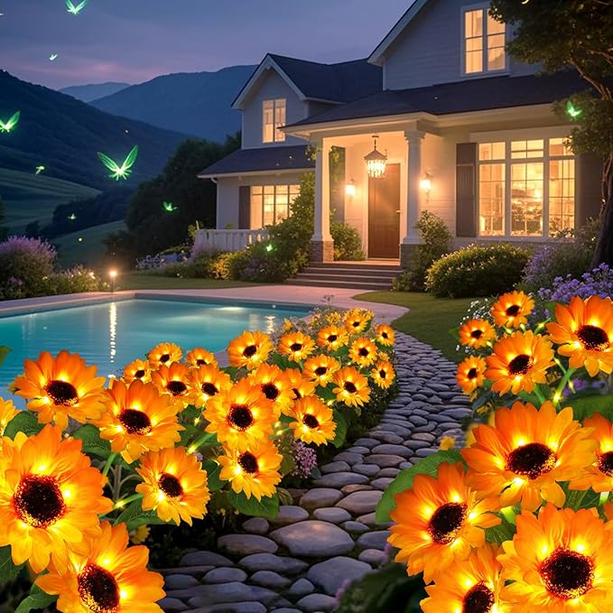 Solar Garden Lights 6 Pack 36 Sunflower Lights, Sunflowers Birthday Gifts for Mom Women Grandma, Waterproof Solar Flower Light for Outdoor Decor, Decorative Stakes for Yard,Landscape,Patio,Pathway
