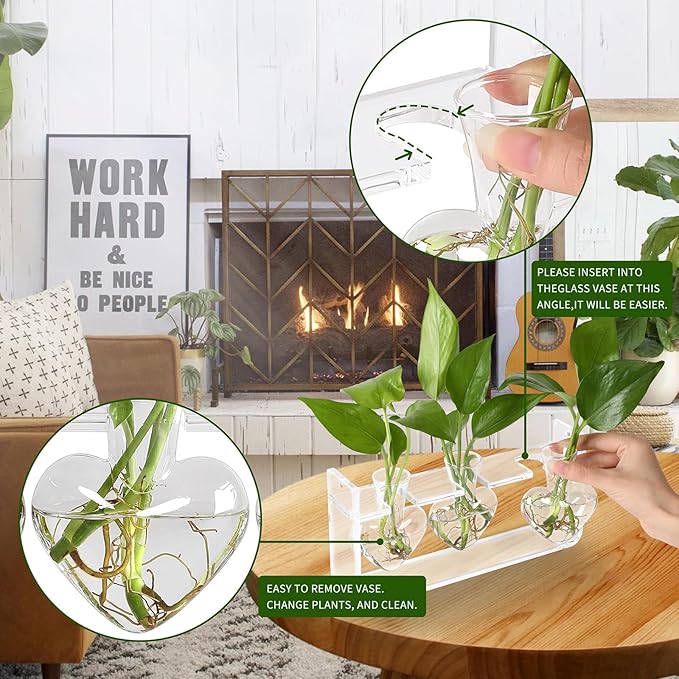 Clear Plant Propagation Station Plants Terrarium Planter Vase Birthday Gifts for Women in Acrylic Stand Home Office Garden Decor