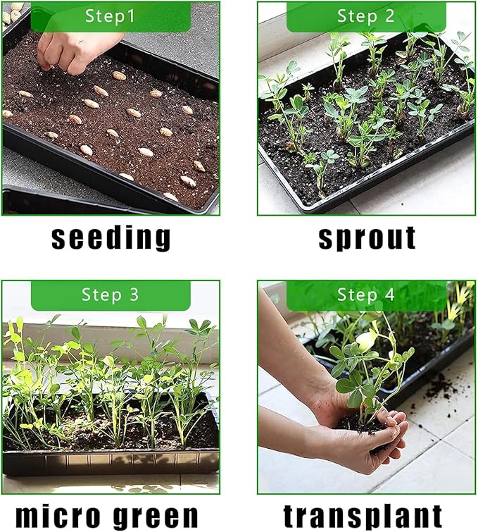 10 Pack 1020 Trays, Extra Thick Heavy Duty Seed Starting Trays - No Holes, No Leak, Reusable Propagation Flats for Microgreens, Seedlings, Plant Germination, Fodder and Transplant