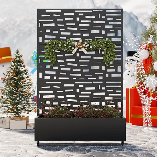 Casaphoria Metal Raised Garden Bed with Trellis and Wheels, 72"x47"x16" Planter Box for Climbing Plants, Vegetables & Vines, Features Drainage Holes and Privacy Screen (Black-Gerald)