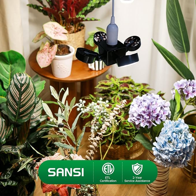 SANSI Folding Wings Grow Light for Indoor Plants, Full Spectrum with Remote Control, Dimmable, Auto On Off 4 8 12 Hrs Timer, 40W (400 Watt Equiv) with Optical Lens for Indoor Greenhouse, E26 Base