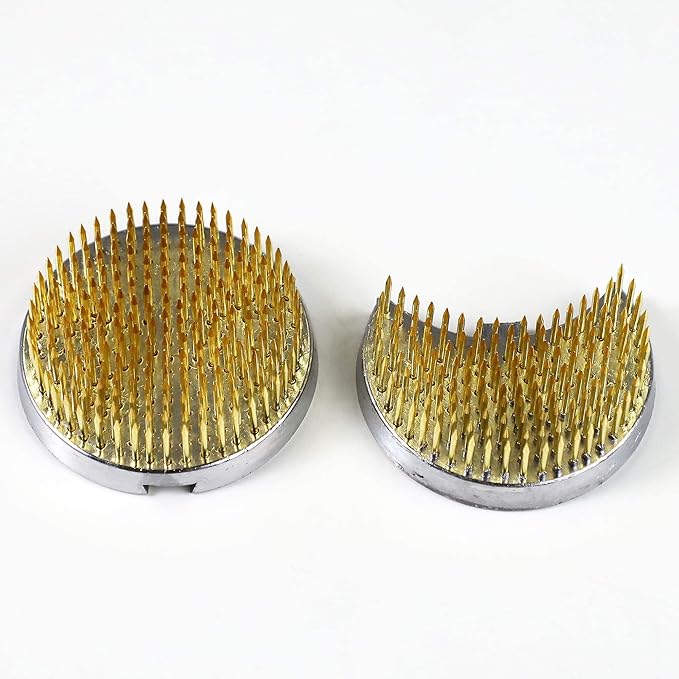Wazakura Sun and Moon Ikebana Kenzan, Made in Japan, Pin Frog Japanese Flower Holder for Floral Arrangement - 3-3/4"x2-1/4 Brass