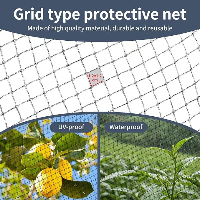 Garden Netting, 15ft x 50ft Black Bird Netting Heavy Duty,Rabbit,Squirrels,Anti Birds,Larger Bees,Deer,Chicken,Cardinals，Animal Fencing for Fruit Tree & Vegetable Garden