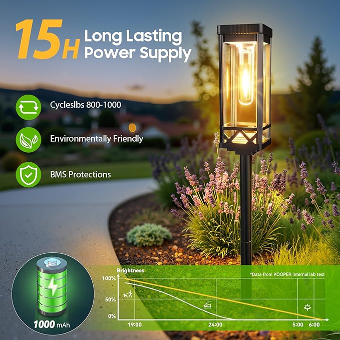 KOOPER Taller Solar Pathway Lights Outdoor, 4 Pack Upgraded Brighter Solar Garden Lights Solar Powered, Up To 15 Hours Outdoor Solar Lights for Yard Landscape Lighting Path Walkway Driveway Sidewalk